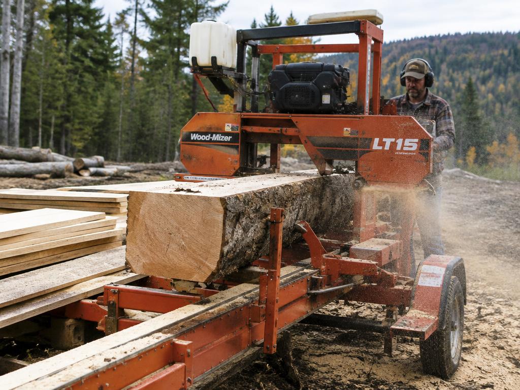 Sawmill cutting a log into lumber